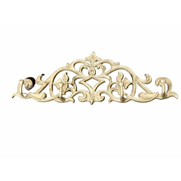 Vintage Wall Mounted Iron Scrollwork Four Hook Hat Coat Rack 16x6 In Some Rust - Picture 2 of 5